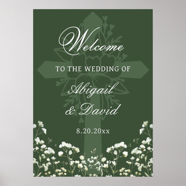 Baby's Breath Sage Green Religious Wedding Welcome Poster (Front)