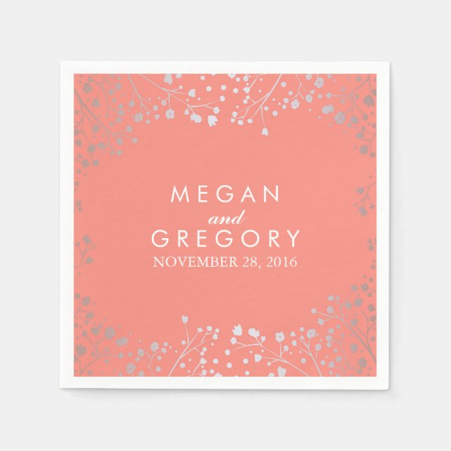 Baby's Breath Silver Coral Wedding Napkin (Front)