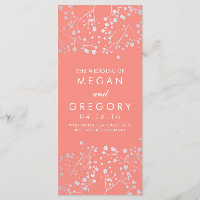 Baby's Breath Silver Coral Wedding Programs (Front)