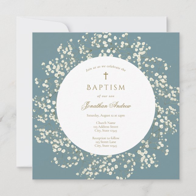 Baby's Breath Son Baptism Invitation (Front)