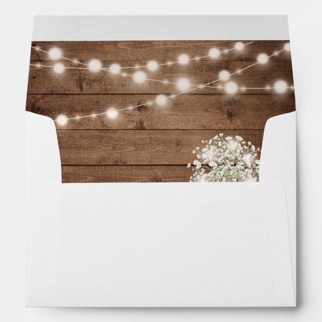 Baby's Breath String Light Rustic Wood Wedding 5x7 Envelope (Back (Bottom))