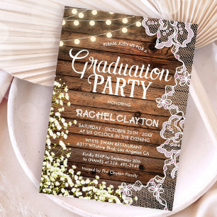 Baby's Breath String Lights & Lace Graduation Invitation