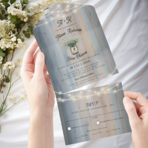 Baby's Breath String Lights Rustic Country Wedding All In One Invitation