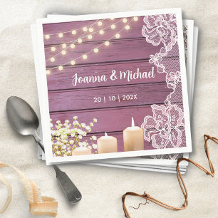 Baby's Breath & String Lights Rustic Pink Wedding  Napkin