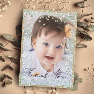  Baby's Breath Watercolor Cute Floral Boho Baptism Thank You Card