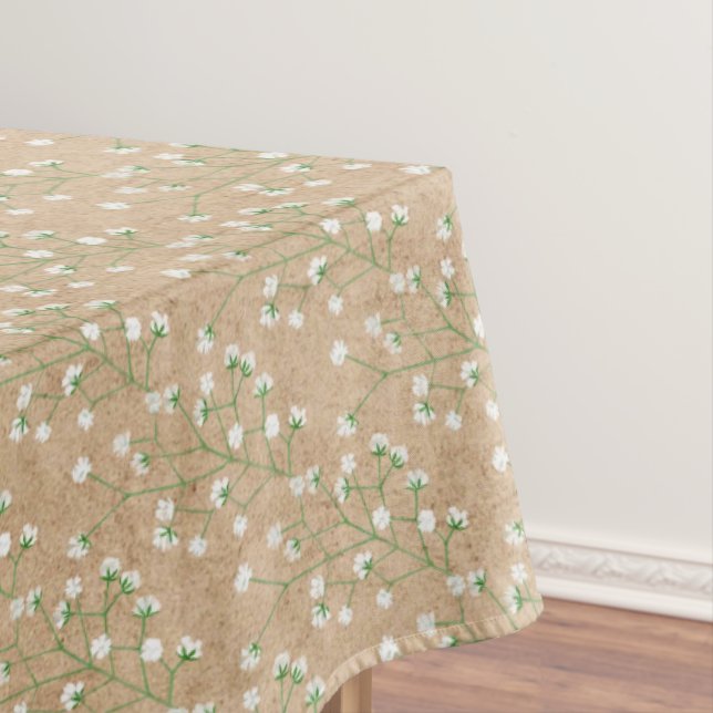 Baby's Breath Watercolor Floral Baptism Wedding Tablecloth (In Situ)