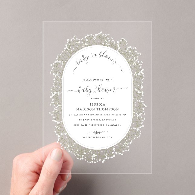 Baby's Breath Watercolor Gypsophila Baby Shower Acrylic Invitations (Insitu (Handheld))