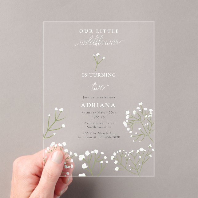 Baby's Breath Watercolor Gypsophila Girl Birthday Acrylic Invitations (Insitu (Handheld))