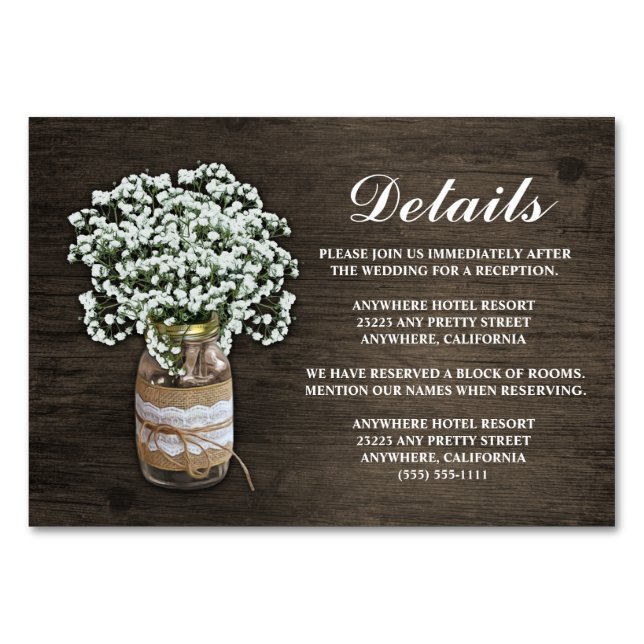 Baby's Breath Wedding Reception + Hotel Cards (Front)