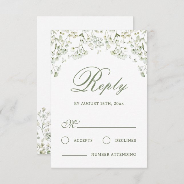 Baby's Breath Wedding RSVP Card (Front/Back)