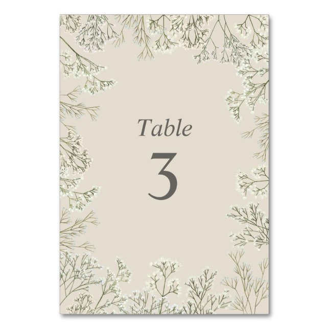 Baby's Breath Wedding  Table Number (Front)