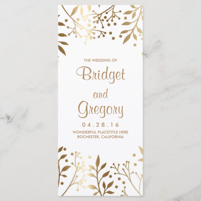 Baby's Breath White and Gold Wedding Programs (Front)