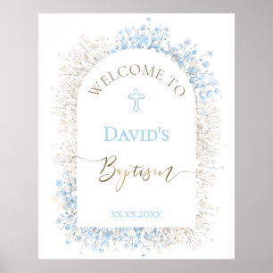Baby's Breath white blue Baptism welcome  Poster