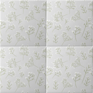 Baby's Breath White Floral Gypsophila Ceramic Tile