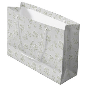 Baby's Breath White Floral Watercolor Gypsophila Large Gift Bag