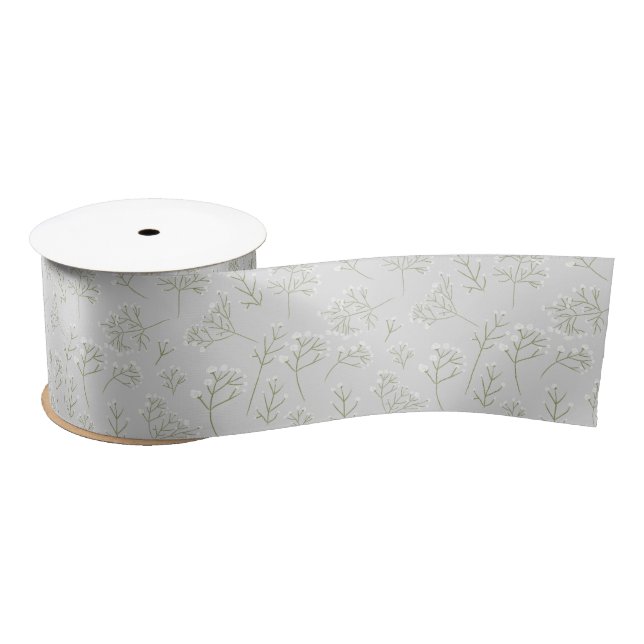 Baby's Breath White Floral Watercolor Gypsophila Satin Ribbon (Spool)