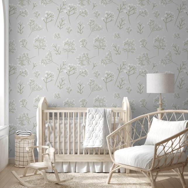 Baby's Breath White Floral Watercolor Gypsophila Wallpaper (Kids)
