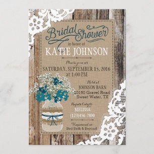 Baby's Breath Wood Lace Rustic Bridal Shower Invitation