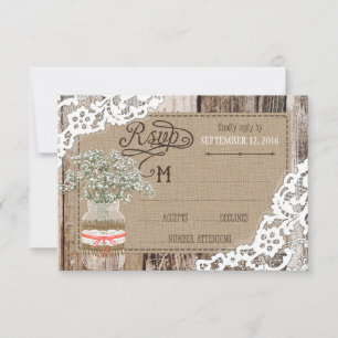 Baby's Breath Wood Lace Rustic RSVP Card