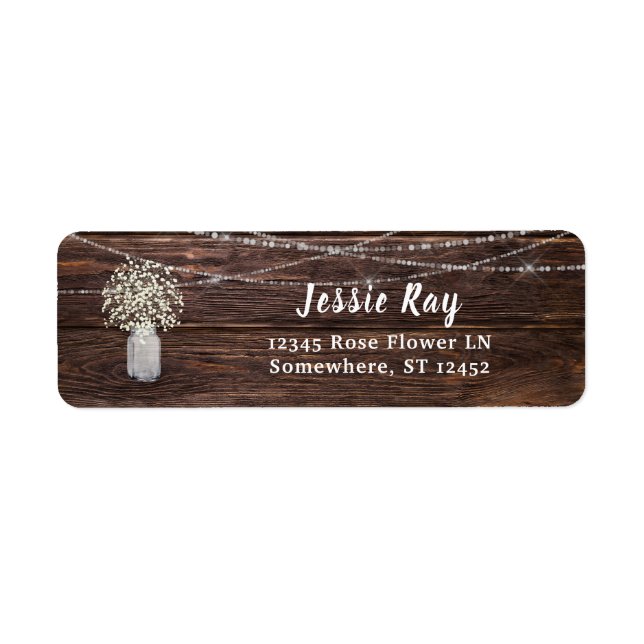 Baby's Breath Wood & String Light Return Address Label (Front)