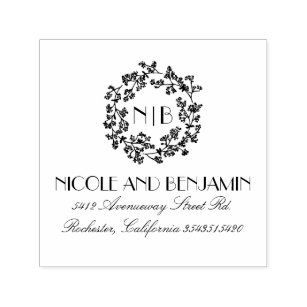Baby's Breath Wreath Monogram Floral Elegant Self-inking Stamp