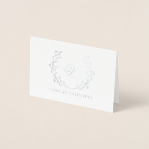 Baby's Breath Wreath Silver Monogram Foil Card