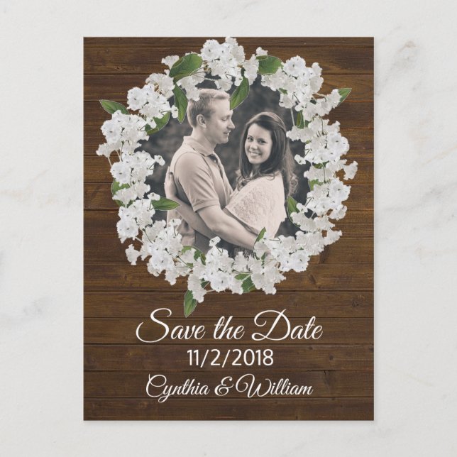 Babys Breath Wreath Wedding Save the Date Postcard (Front)