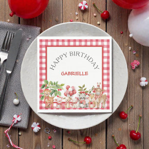 Baby's Cherry First Red Gingham Birthday Napkin