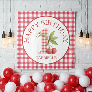 Baby's Cherry First Red Gingham Birthday  Tapestry