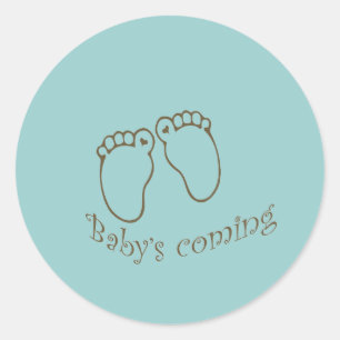 babys coming feet classic round sticker