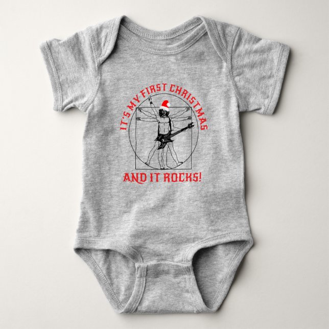 🎵🎸🎄Baby's DaVinci Rocking X-mas black Baby Bodysuit (Front)
