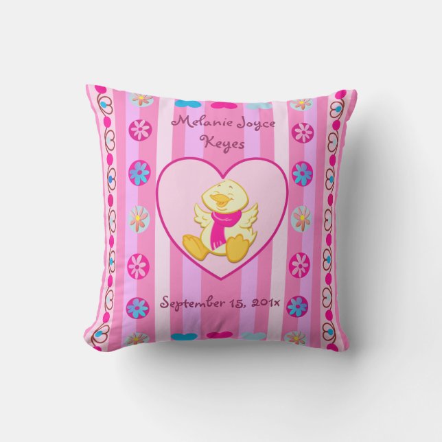 Baby's duck in Heart pillow with name & text (Front)