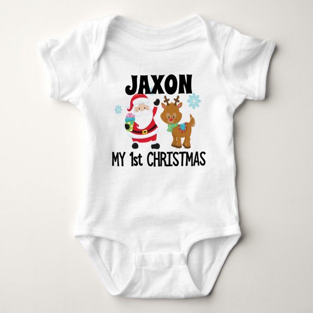 Baby's First 1st Christmas Santa Reindeer Baby Bodysuit (Front)