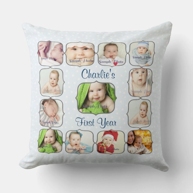 Baby's First 1st Year Photo Collage Pillow (Front)