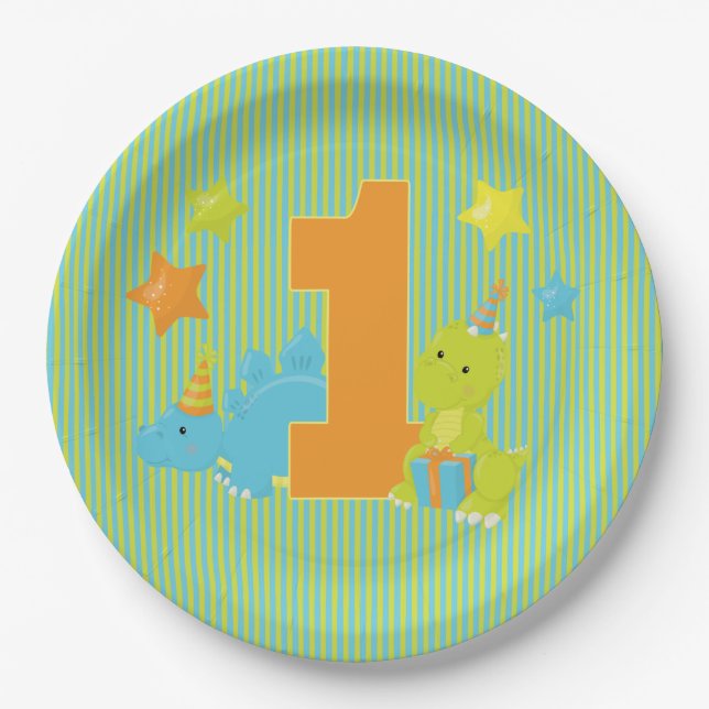 Baby's First Birthday - Baby Dinosaur Party Paper Plate (Front)