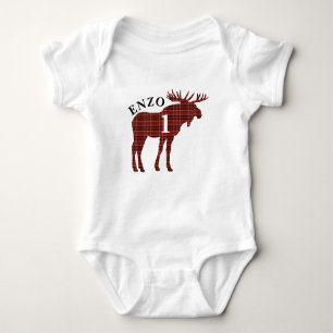 Baby's First Birthday Party Plaid Moose Bodysuit