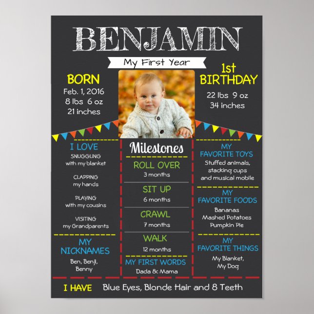 Baby's First Birthday Photo Poster (Front)