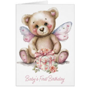 Babys First Birthday Teddy Bear Birthday Card