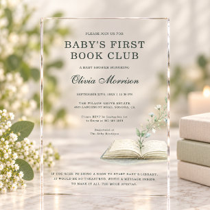 Baby's First Book Club Wildflower Baby Shower Acrylic Invitations