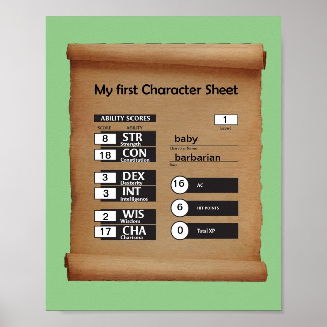 Baby's first Character Sheet Poster - Custom (Front)