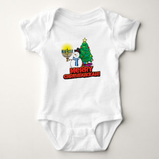 Baby's First Chrismukkah Snowman Holding Menorah Baby Bodysuit