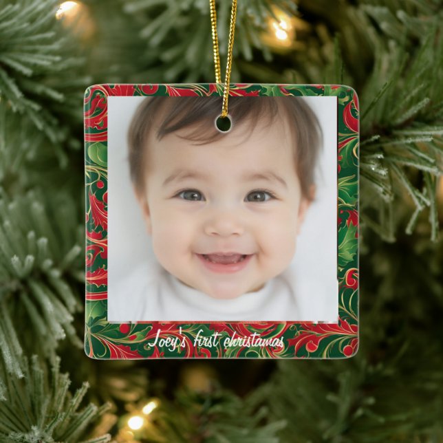 Baby's first christamas with name ceramic ornament (Tree)