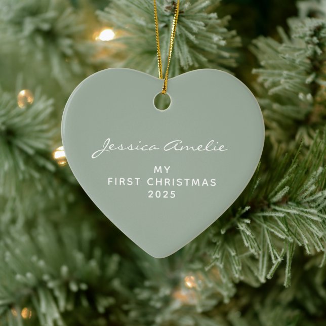 Baby's First Christmas 2021 Personalised Sage  Ceramic Ornament (Tree)
