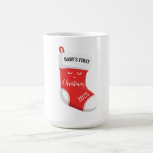 Baby's First Christmas 2025 Cute Kawaii Face Coffee Mug