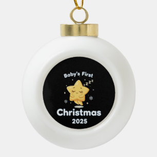 Baby's First Christmas 2025 Cute Sleeping Star Ceramic Ball Christmas Ornament