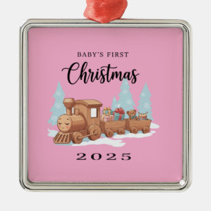 Baby's First Christmas 2025 Cute Wooden Toy Metal Ornament