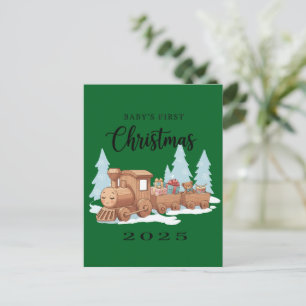 Baby's First Christmas 2025 Cute Wooden Toy Postcard