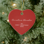 Baby's First Christmas 2025 Personalised Red Ceramic Ornament<br><div class="desc">Remember your baby's first Christmas with this modern minimalist typography ornament in red,  personalised with your child's name. Great gift idea.</div>