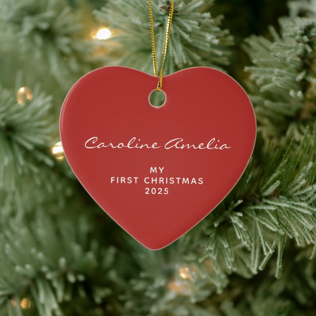 Baby's First Christmas 2025 Personalised Red Ceramic Ornament (Tree)
