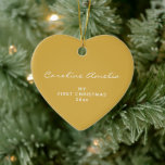 Baby's First Christmas 2025 Personalised Yellow Ceramic Ornament<br><div class="desc">Remember your baby's first Christmas with this modern minimalist typography ornament in mustard yellow,  personalised with your child's name. Great gift idea.</div>